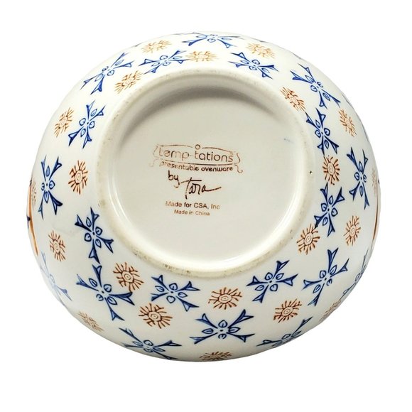 Temptations Atomic Flower Oval Vegetable Serving Bowl Blue/Gold/Ivory - Picture 7 of 8
